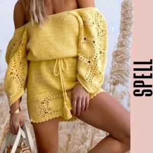 Spell Yellow Crochet Midi Dress